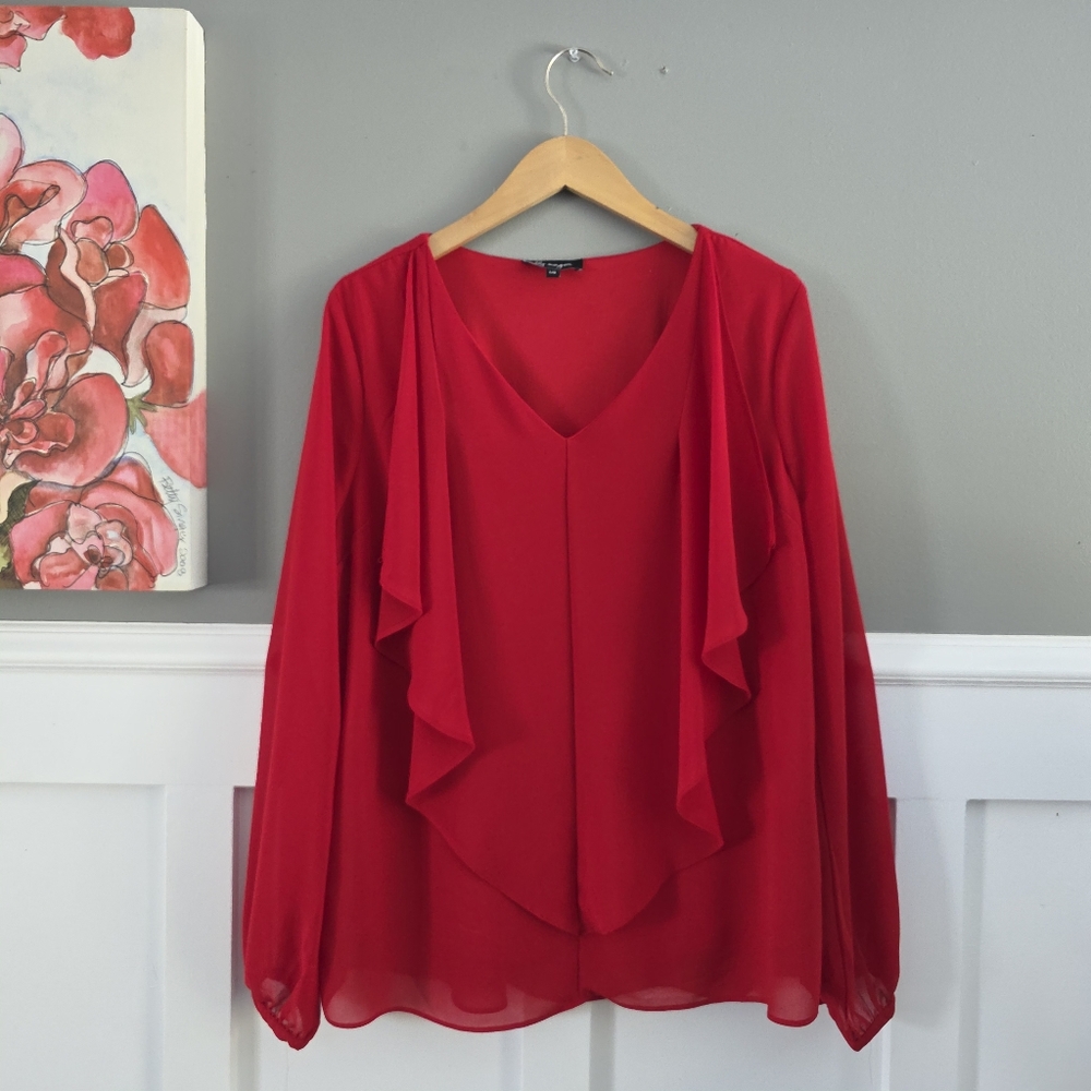 Lily Morgan Red Ruffled Long Sleeve Lined Blouse, size L